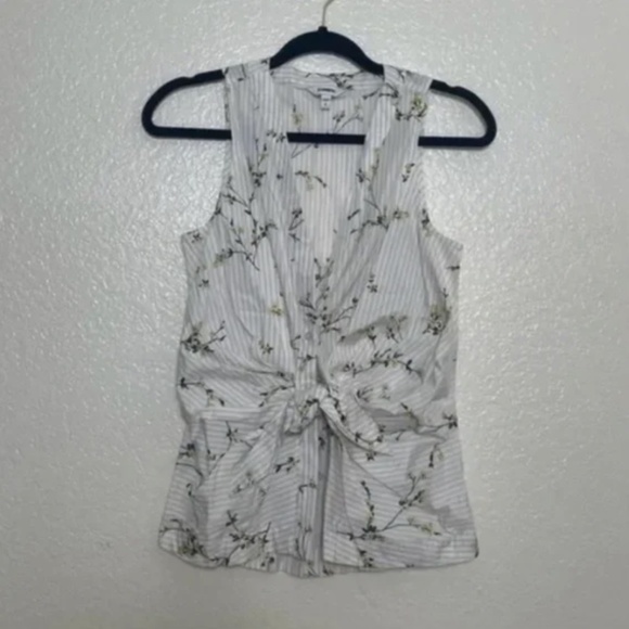 Tie Bottom Striped Floral Business Casual Work Boho Minimalist Chic Glam Blouse - Picture 1 of 4